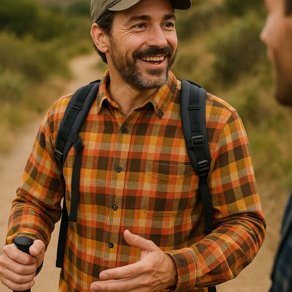 St. John's Bay Other - St. John’s Bay Men’s Large Plaid Flannel Shirt Orange Green Casual Hiking Grunge